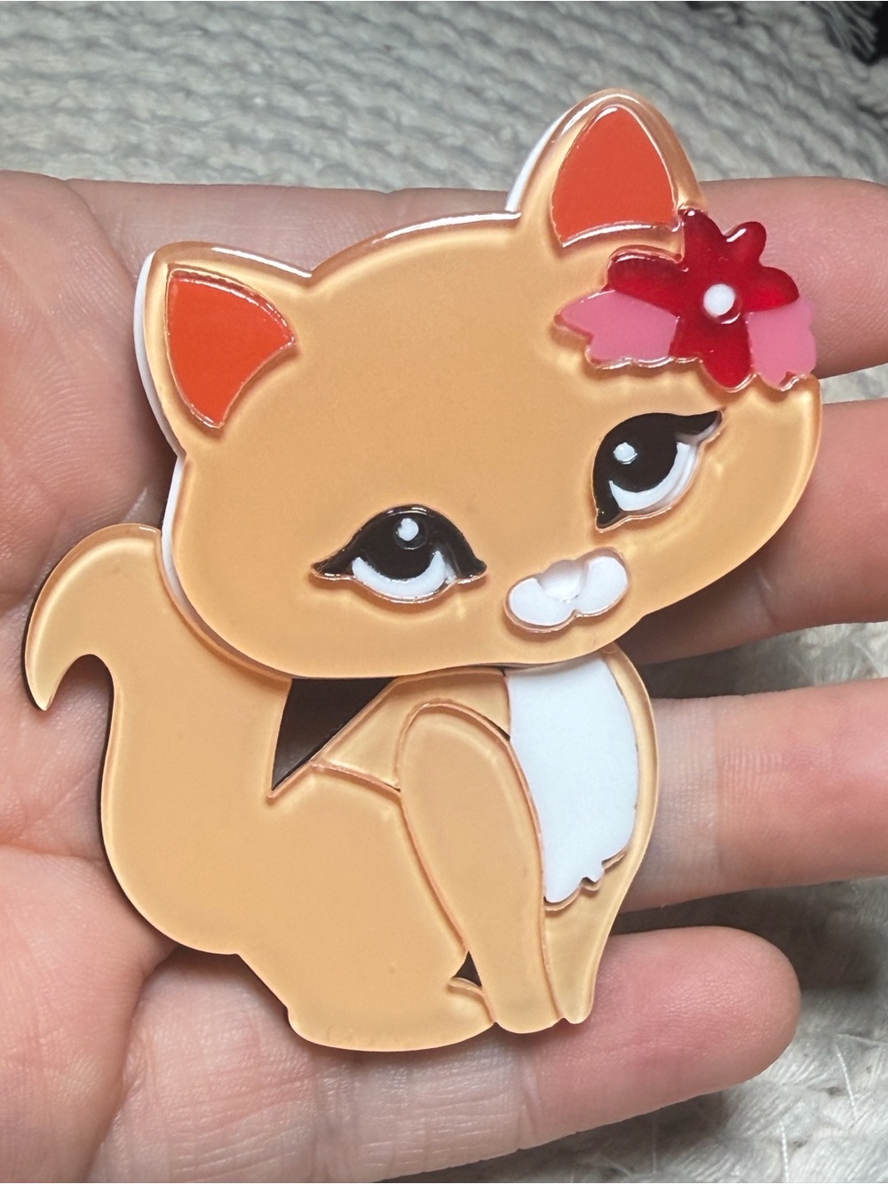 Cat Brooch Acrylic Kitten Flower Bow Modern Pin